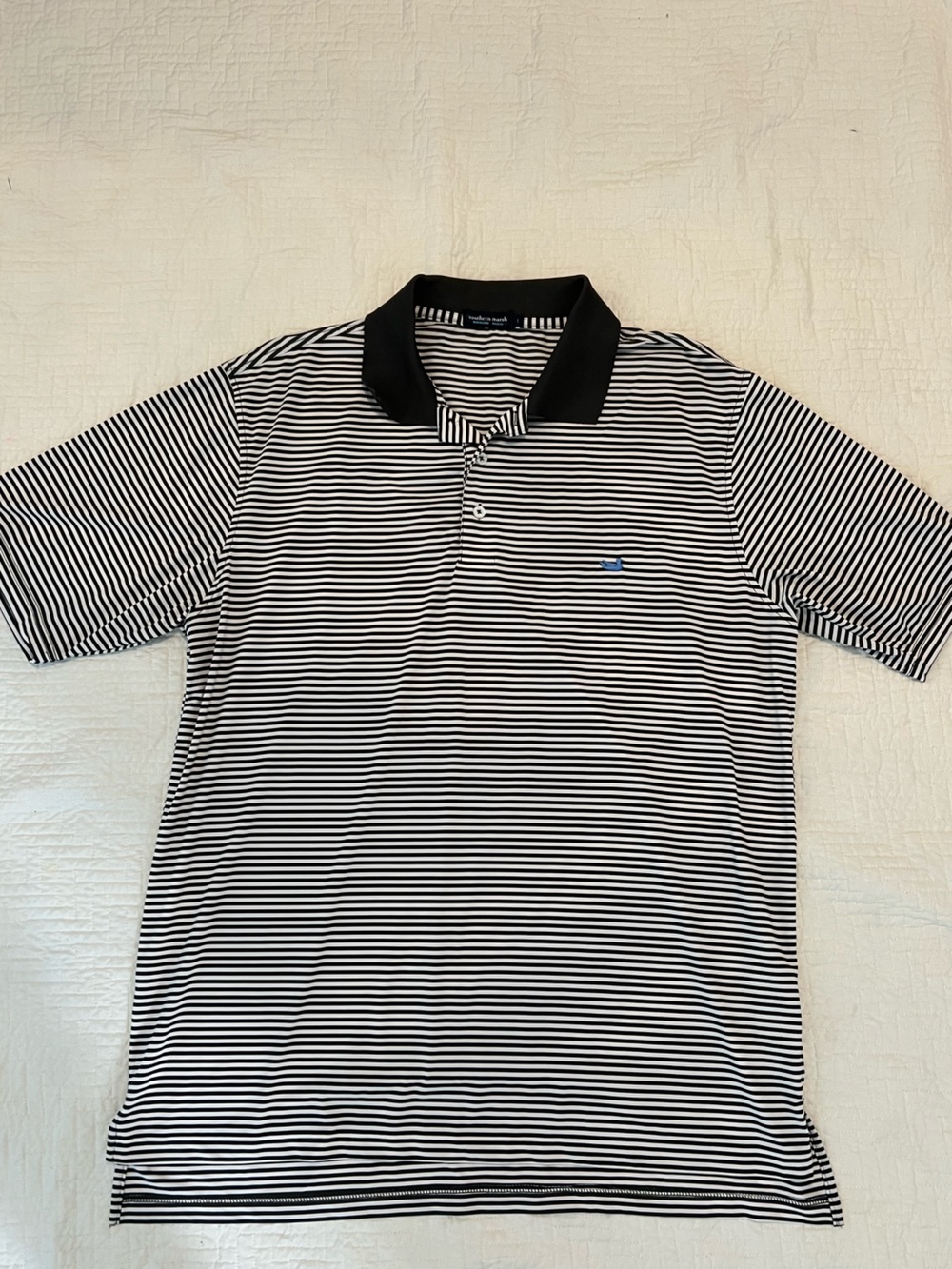 Southern Marsh Striped Gray & White Collared Golf Polo Shirt Size Large